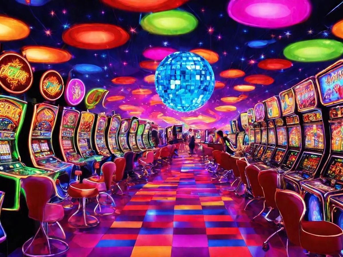 Layar permainan reel bertema dengan simbol slot berwarna
