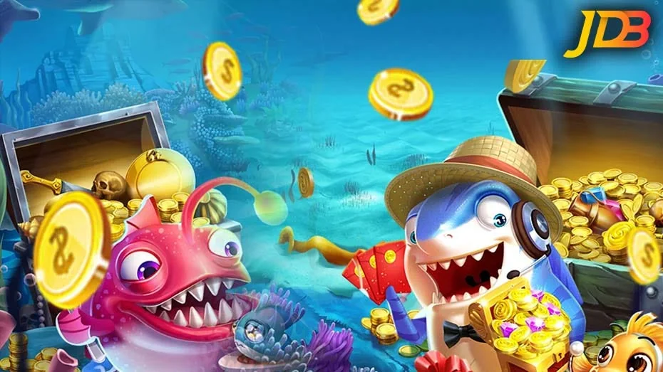Adegan target ikan dan kontrol meriam dalam permainan arcade bawah laut